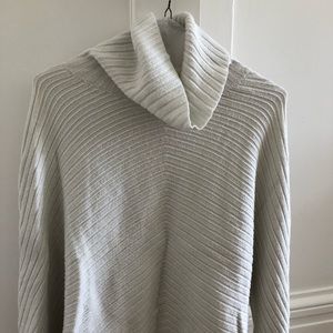Anthropologie White Ribbed Mock Neck Sweater